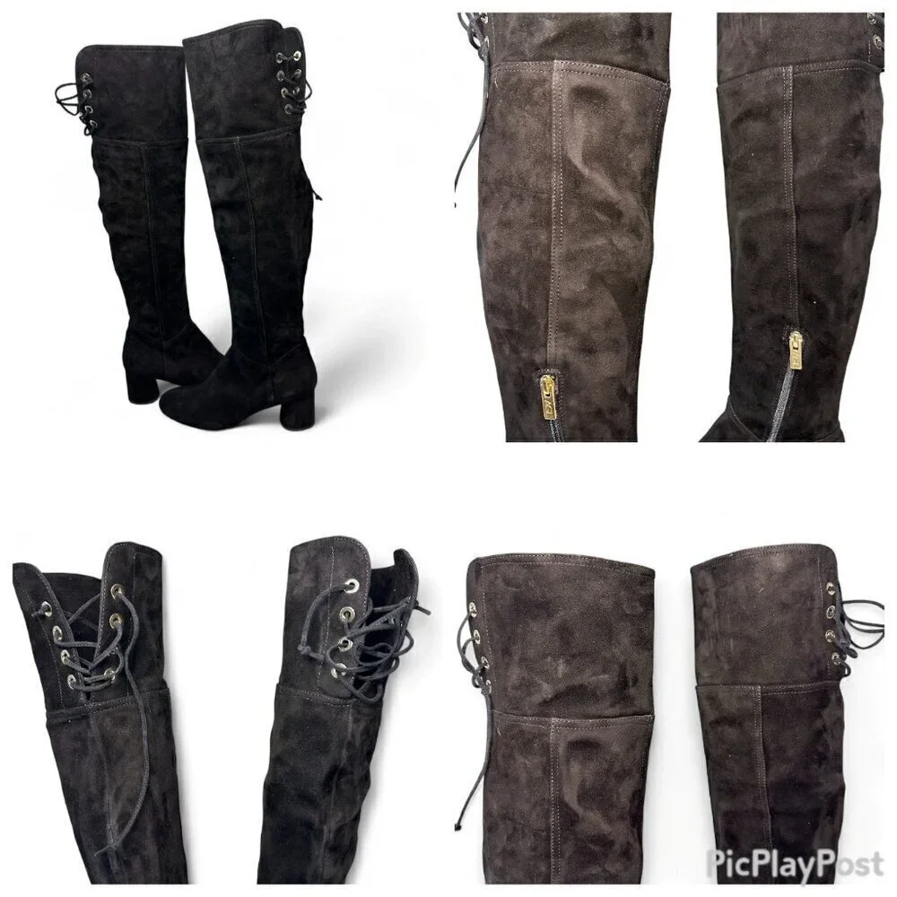 AGL Scarlet Over-The-Knee Suede Leather Boot, EU 38, Black NEW IN BOX